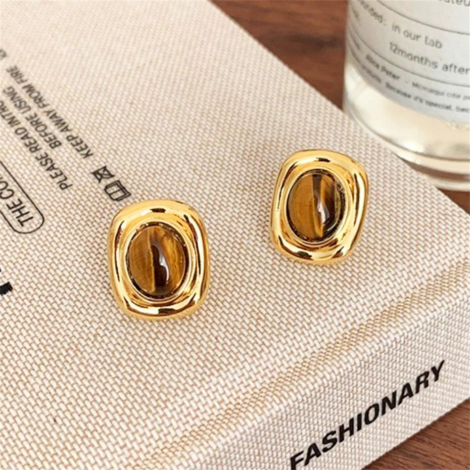 Maillard Brown Square Geometry Stud Earrings For Women New Trend Jewelry Simple Wedding Christmas Girl Gift Jewelry