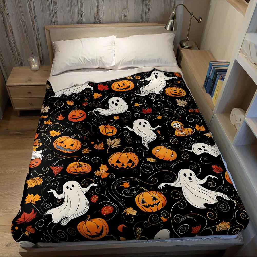 Halloween Ghost Pumpkin Flannel Blanket Warm Soft Halloween Christmas Couch Warm Cozy Decorative Decor Gift for All Season