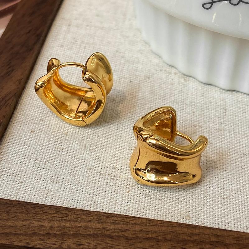 PONYKISS Sterling Silber 18 Karat Gold Unregelmäßige Runde Creolen für Damen Trendiger Feiner Leichter Luxus Schmuck
