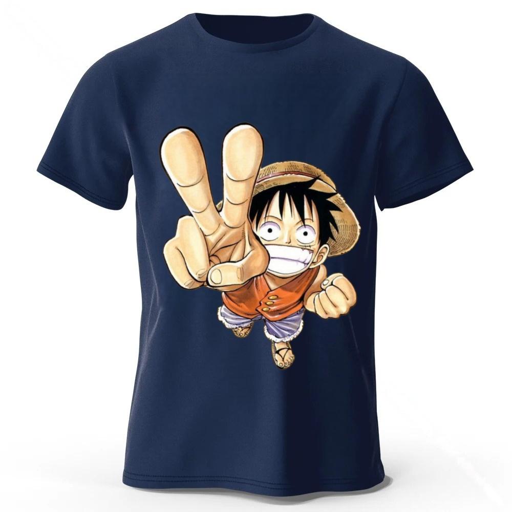 One Piece Luffy Summer New Pure Cotton Short Sleeved Mens and Womens Fashionable Street Wear Plus Size Loose Sports Tshirt
