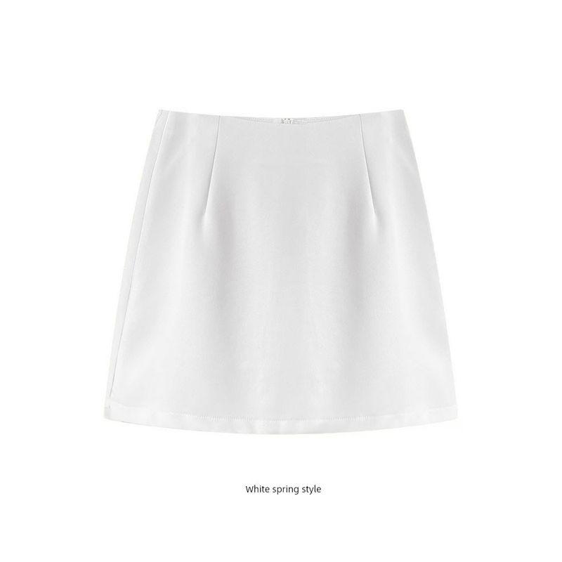 

Korean Style High Waist A- line Spring/Summer Solid Color Suit Skirt White spring style L
