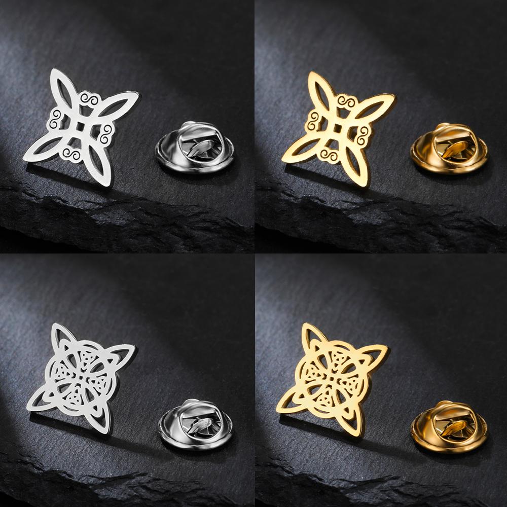 Hollow Witch Knot Brooches Stainless Steel Suit Badge Pins for Women Men Protection Amulet Accessories Witchcraft Jewelry Gifts