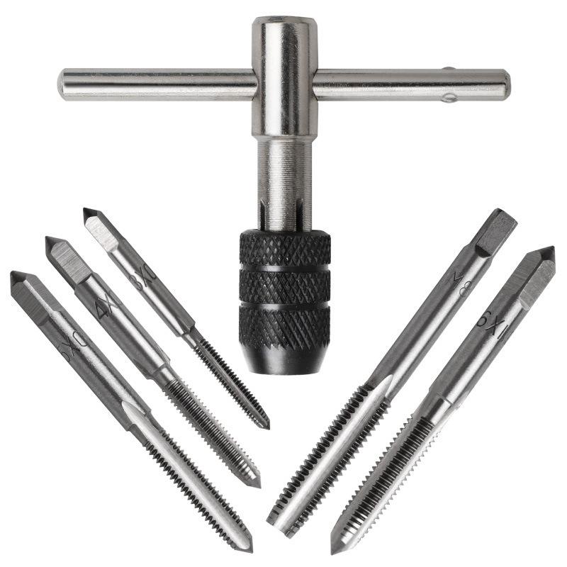 6pcs Tap Wrench Tool Set Adjustable T-Handle Tap Holder Wrench With Machine Screw Thread Metric Plug Taps M3 M4 M5 M6 M8 Taps