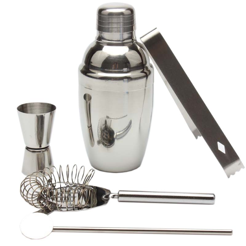 Steel 550ml Stainless Cocktail Shaker Set Wine Filter Cocktail Spoon Ice Tongs