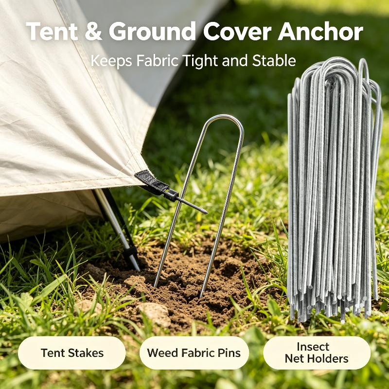 100Pcs Heavy-Duty Fence Tubing Stakes Sod Pins U-Type Garden Staples Galvanized Landscape Spike For Holding Lawns Ground Nail