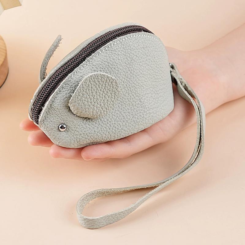 Kindergeldbörse aus Rindsleder, Schlüsselanhänger-Tasche mit Maus-Cartoon aus echtem Leder, Multifunktionale Hand-Aufbewahrungstasche