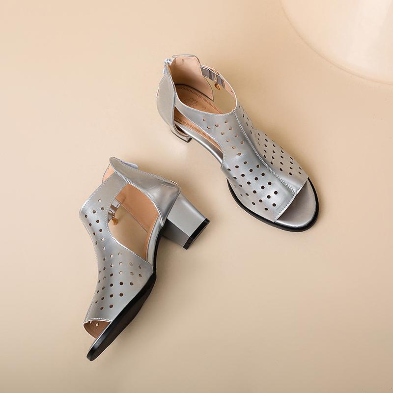 Women's high-heeled sandals summer comfortable versatile thick heel large size Roman fish mouth sandals