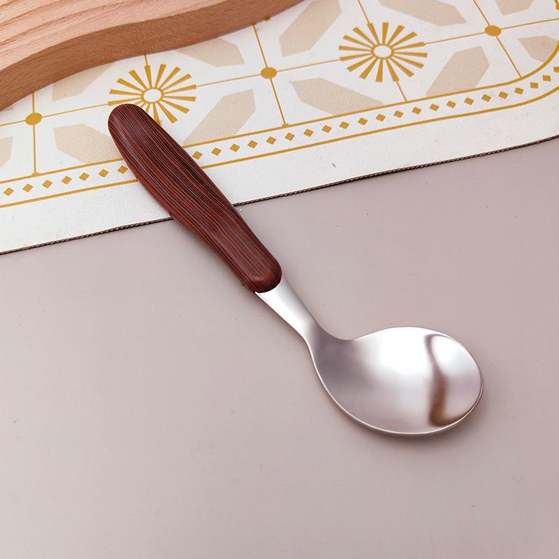 304 Stainless Steel Wood Grain Cutlery with Wooden Handles - Steak Knife, Dessert Spoon, and Fork Set