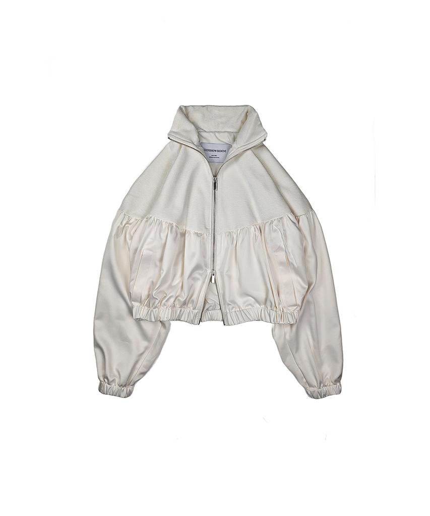 320Showroom Velvet Yoke Satin Shirring Zip-Up Ivory