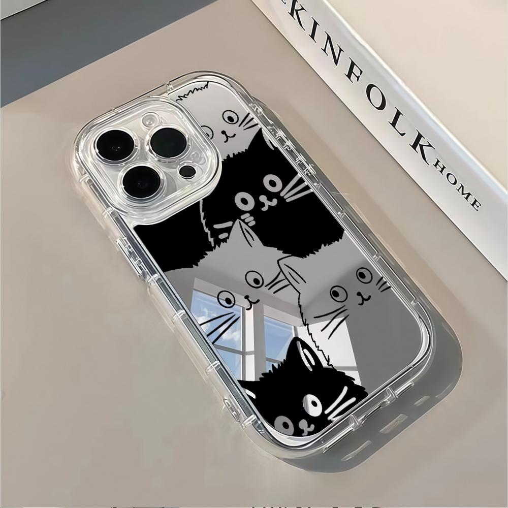 Playful Black Cat Collage Mirror Phone Case For iPhone 17 Pro Max 17 Air 16 E 15 16 14 13 12 11 Plus 7 8 XR XS X Back SE22 Cover