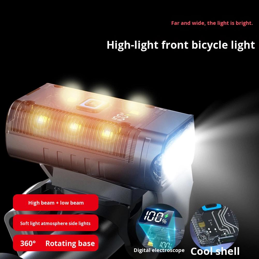 Factory Direct Sales of Bicycle Dual-Tfar and Nearlight Transparent Front Light with Digital Display Anti-glare for Night Riding