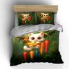 Cute Cat and Banana Bedding Set,White Kitten Hanging with Carrots and Parrot Print Duvet Cover+ 2 Pillowcases,Funny Kids Decor