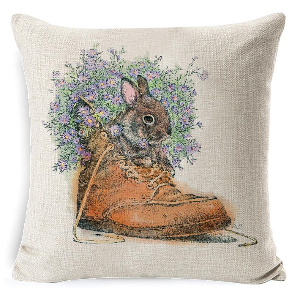New Digital Printing Easter Theme Pillow Cover Cushion Cover Cute Bunny Truck Animal Pillow Cover