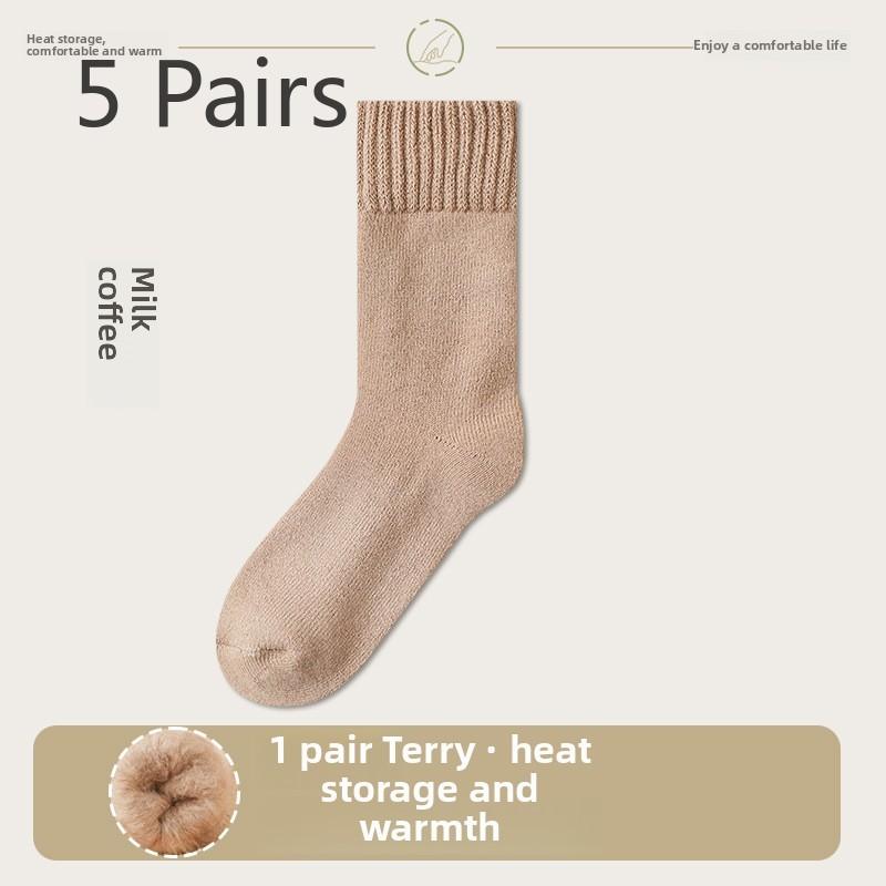 

5 пар мужских осенне-зимних утолщенных ворсистых теплых носков средней длины из флиса 5 Pairs
