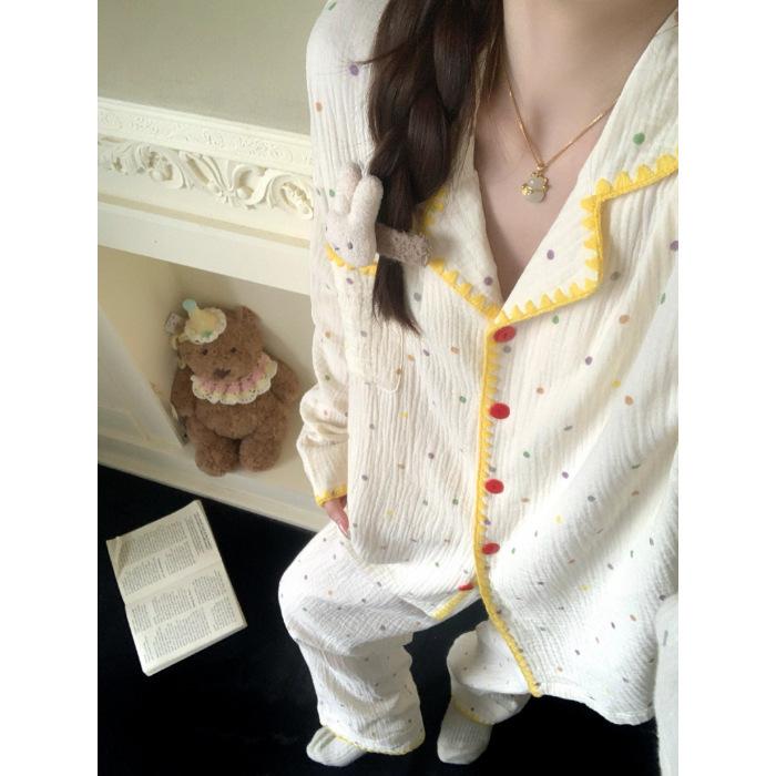 

Crescent color polka dots spring and autumn new pajamas female Internet celebrity style simple can wear loungewear spot M