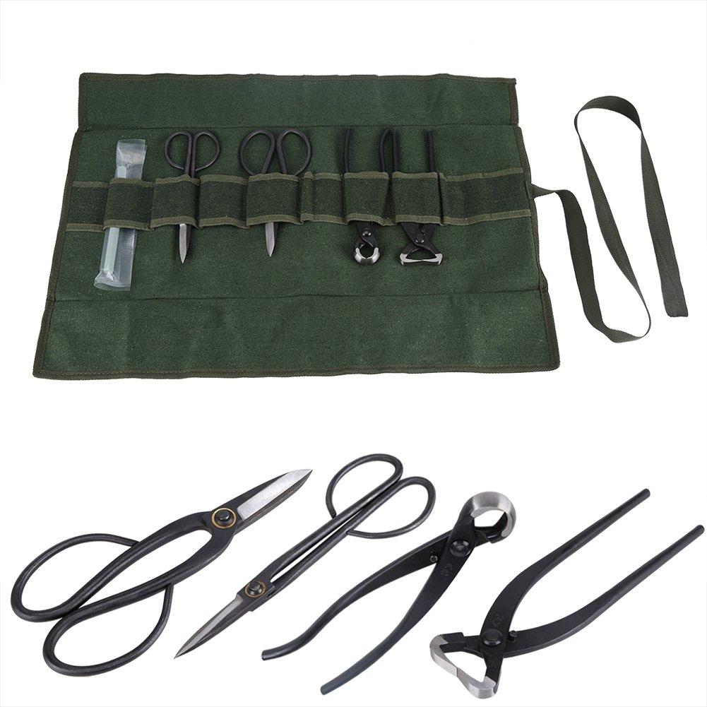 Bonsai pruning scissors set 6 pieces includes storage bag root trimming cutting tools multifunctional garden fruit orchard pliers kit tree tools.