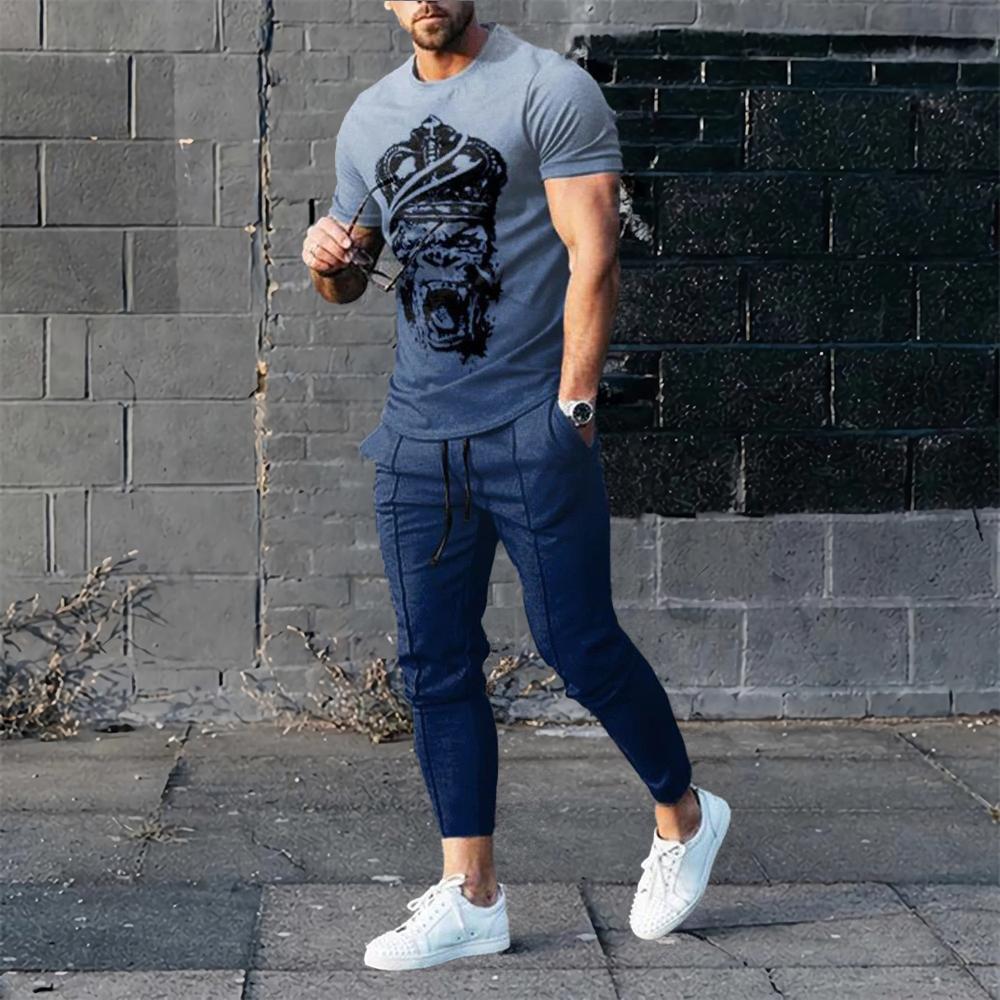 

Men s Clothing Men Suit Tracksuit 2 Piece Sets Jogger Outfit 3D Printed Summer Funny Smiley Short Sleeve Men T Shirt+Long Pants 2XL