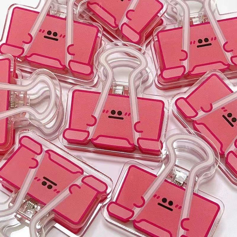 1pcs Cartoon Pp Clip Acrylic File Dovetail Book Data Clip Cute Funny Expression Eye Clip Long Tail Acrylic File For Office Tools