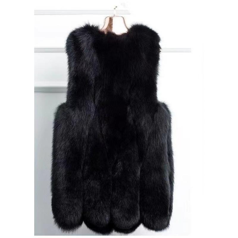 

Имитация лисьего меха имитация мехового жилета женский средней длины новый зимний однотонный утолщенный меховой жилет 3XL чёрный