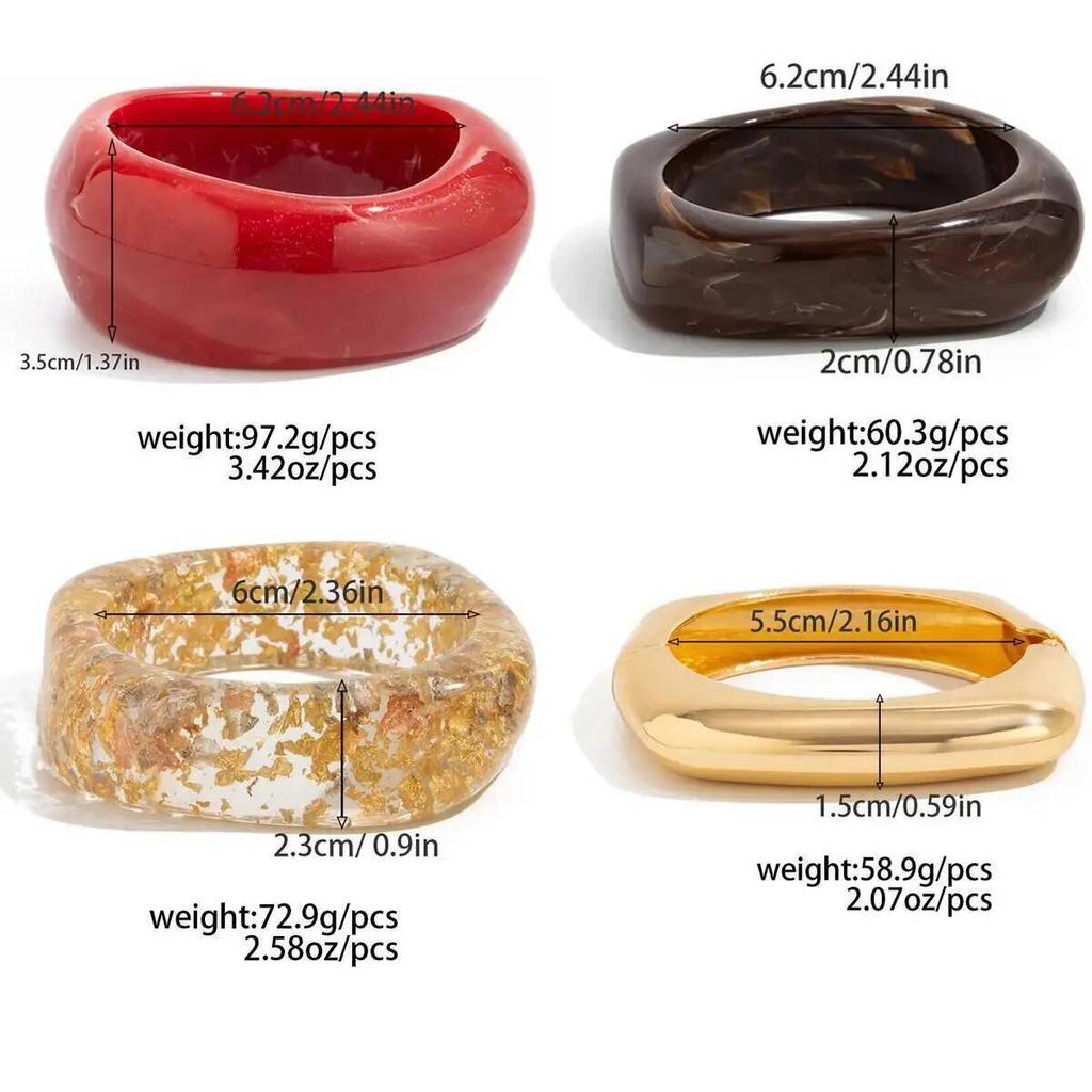 Ingemark 4 Styles Punk Irregular Resin Acrylic Bangles for Women New Trend Vintage Geometric Wide Bracelets Steampunk Jewelry