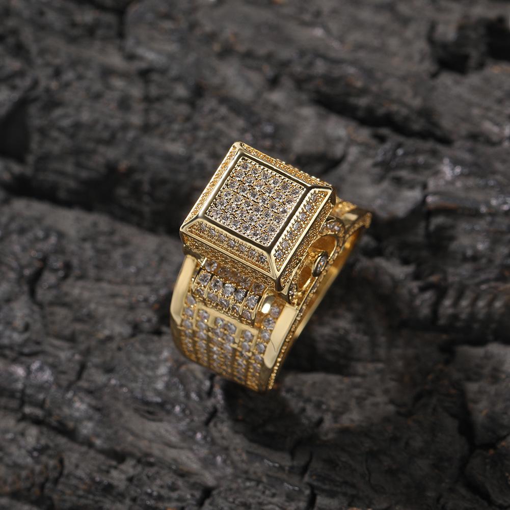 Hip-hop men's trendy brand retro square diamond-encrusted ring niche design high-end hip-hop American couple ring