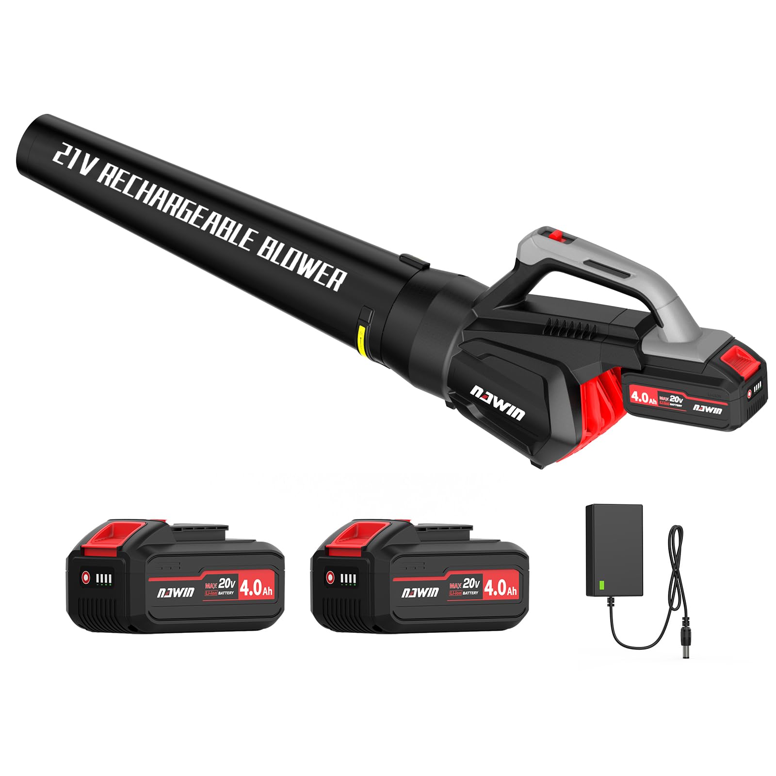 

Аккумуляторный беспроводной воздуходув Navin Leaf с двумя режимами скорости (высокий/низкий) для листьев и автомобилей, Коммерческий воздуходув, Аккумуляторы 4.0 Ач, Двухскоростной, Скорость 22-40 м/с, Мощность, чёрный