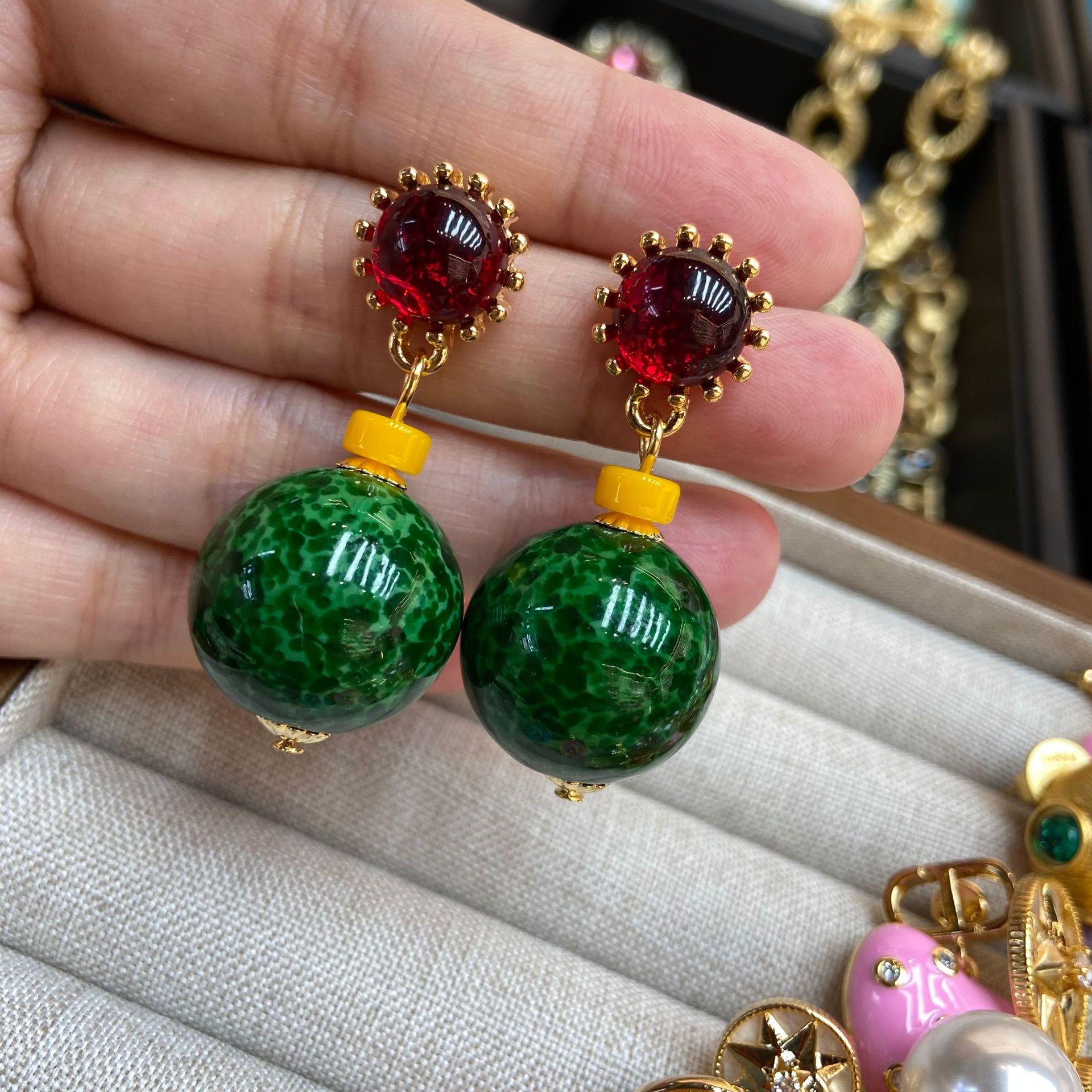Qingdao Retro New Chinese Style Glazed Handmade Beaded Red And Green Frog Skin Earrings Simple And Advanced Earrings Women