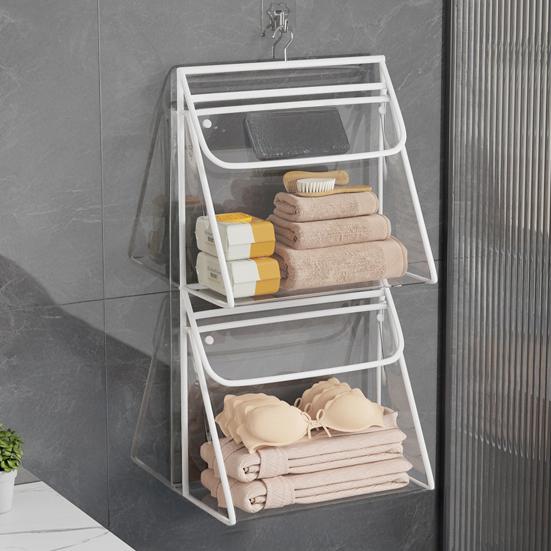 Bathroom Hanging Bag Large Capacity Dual Layer Waterproof Transparent Design Clothing Storage Bag Cosmetic Organizer