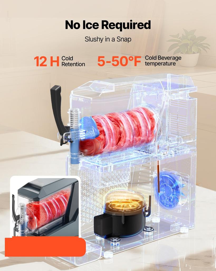 Slushie Machine, 4L/135oz No Ice Needed Slushy Machine for Home, Frozen Drink Maker with Single Tank, Margarita Machine with Self-Cleaning, for Frozen