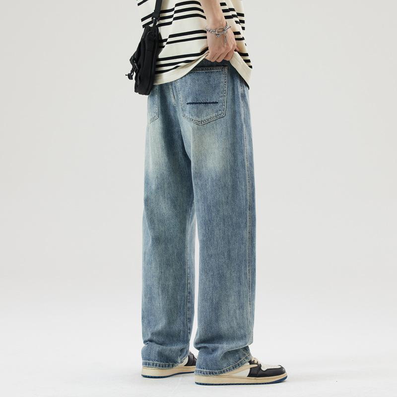 Spring and Summer Loose Straight High Street Retro Jeans Men's Wide-leg Pants Trousers