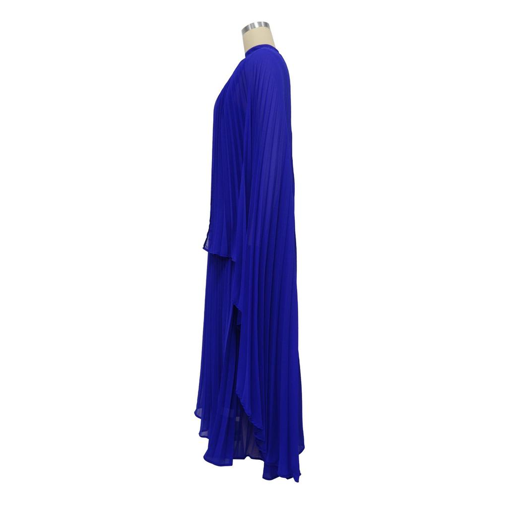 Women's Solid Color Chiffon Pleated Long Dress