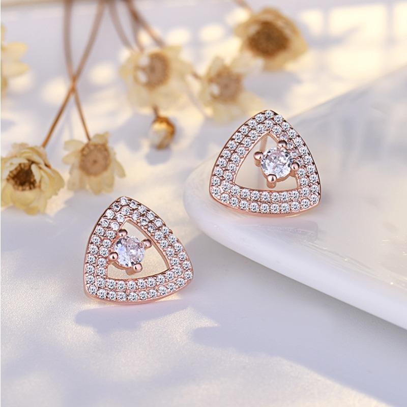 Popular Stud Earrings Sterling Silver High-end Triangle Full-inlaid Zircon Earrings Fashionable Women's Earrings