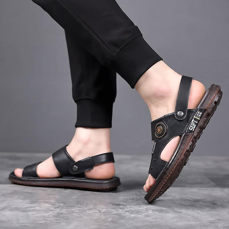 Men's Summer Sandals Leather Beach Shoes Men's Non-slip Leather Sandals Breathable Sandals Beef Tendon Sole Dual-purpose Driving Men's Shoes