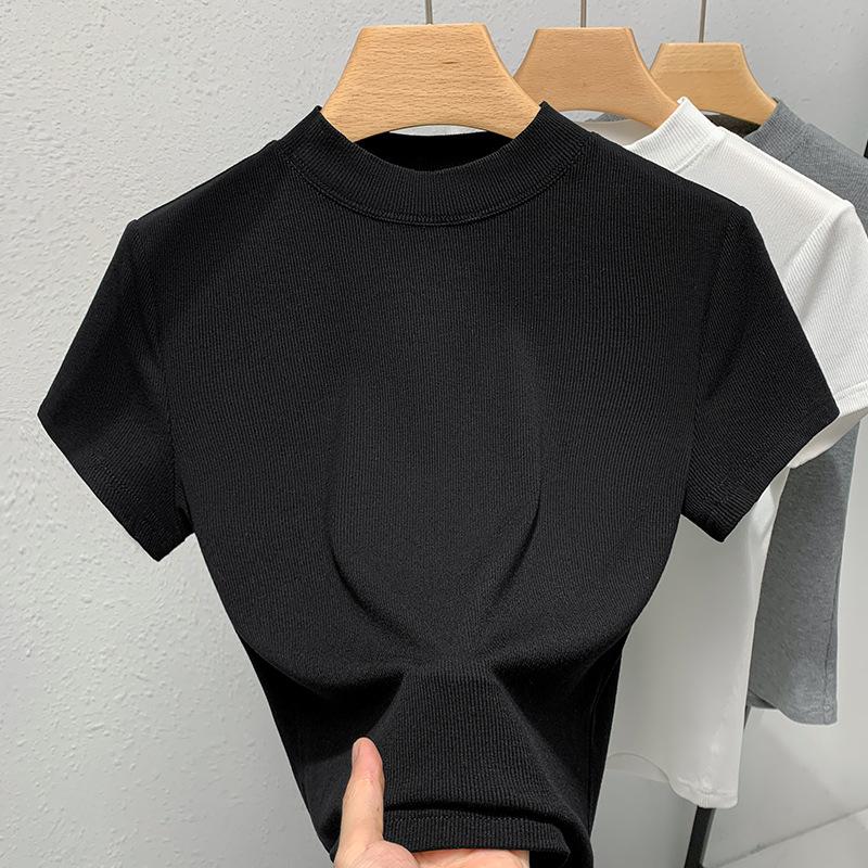 Dámská košile se stojáčkem Nové Šedé dámské tričko s krátkým rukávem Obepínající pas Elastické Přiléhavé