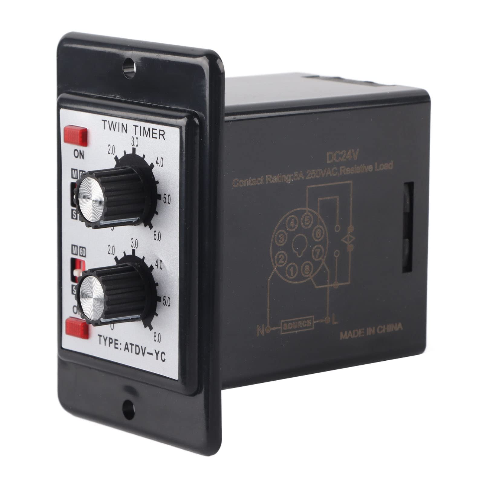 

Twin Timer Switch Time Controller, 6S-60M On-Off Timer Relay Knob Control, Waterproof and Dustproof Twin Timer Relay for Automatic Control Circuit)