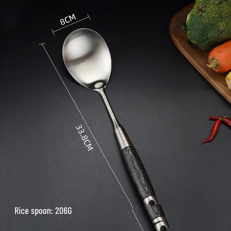 

ZISIZ Ebony Handle 304 Stainless Steel Rice Spoon Set (2-Pack)