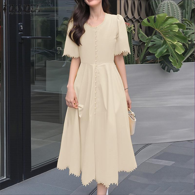 ZANZEA Rochie Casual de Vară cu Mânecă Scurtă și Decolteu în V pentru Femei