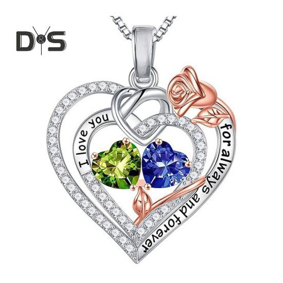 I Love You Forever Heart Necklace for Women Cubic Zirconia Heart Golden Rose Necklace Valentine's Day Birthday Jewelry Gift for Wife Mom