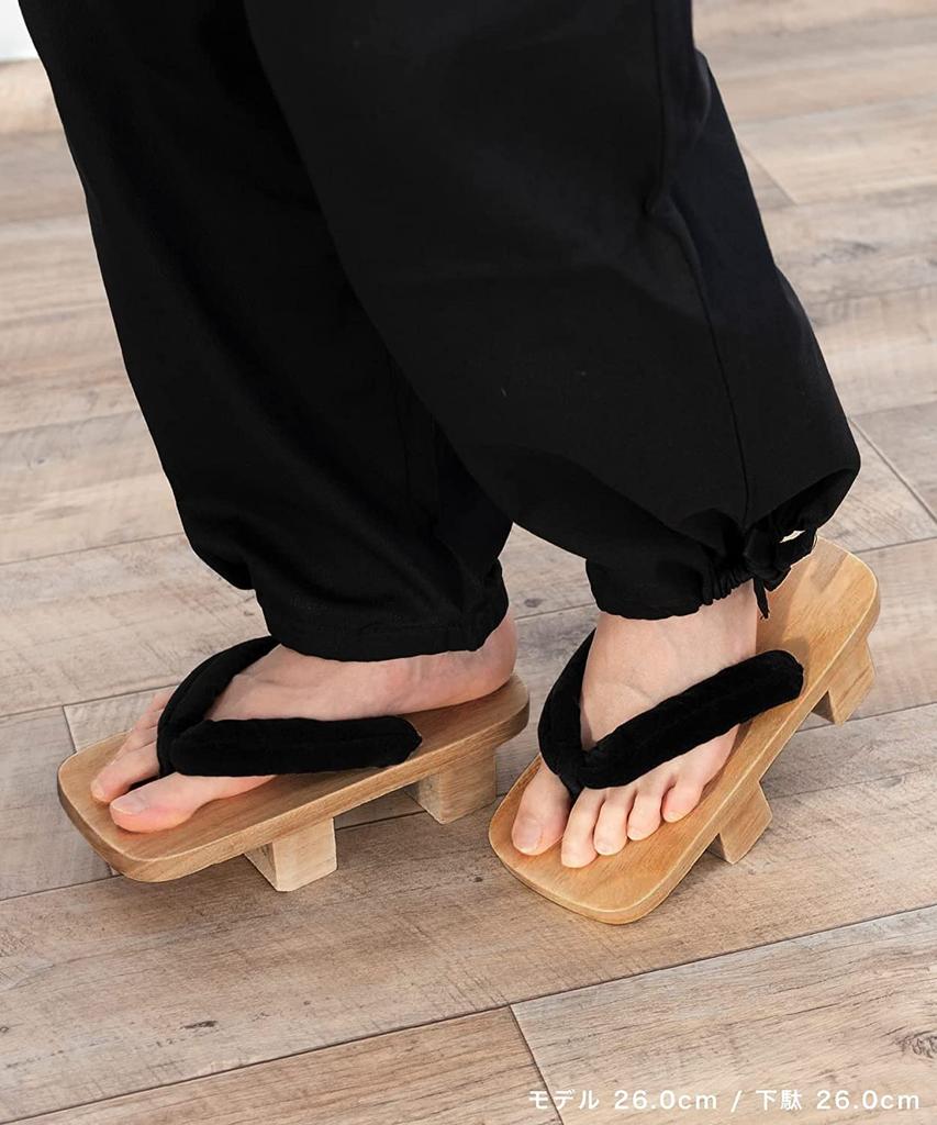 [KYOETSU] Geta (Japanese clogs) - Two-toothed, black thong, paulownia wood base, men's (26.0cm, natural wood)