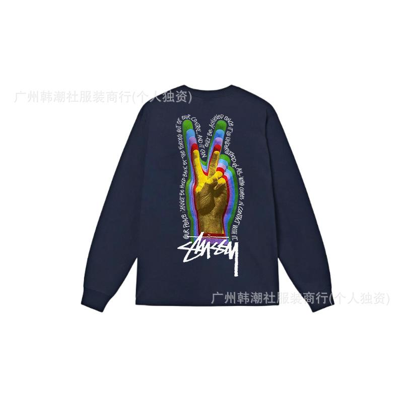 3. Cross-border Stuart long-sleeved printed t-shirt American trendy cylindrical cloth casual loose men and women the same style