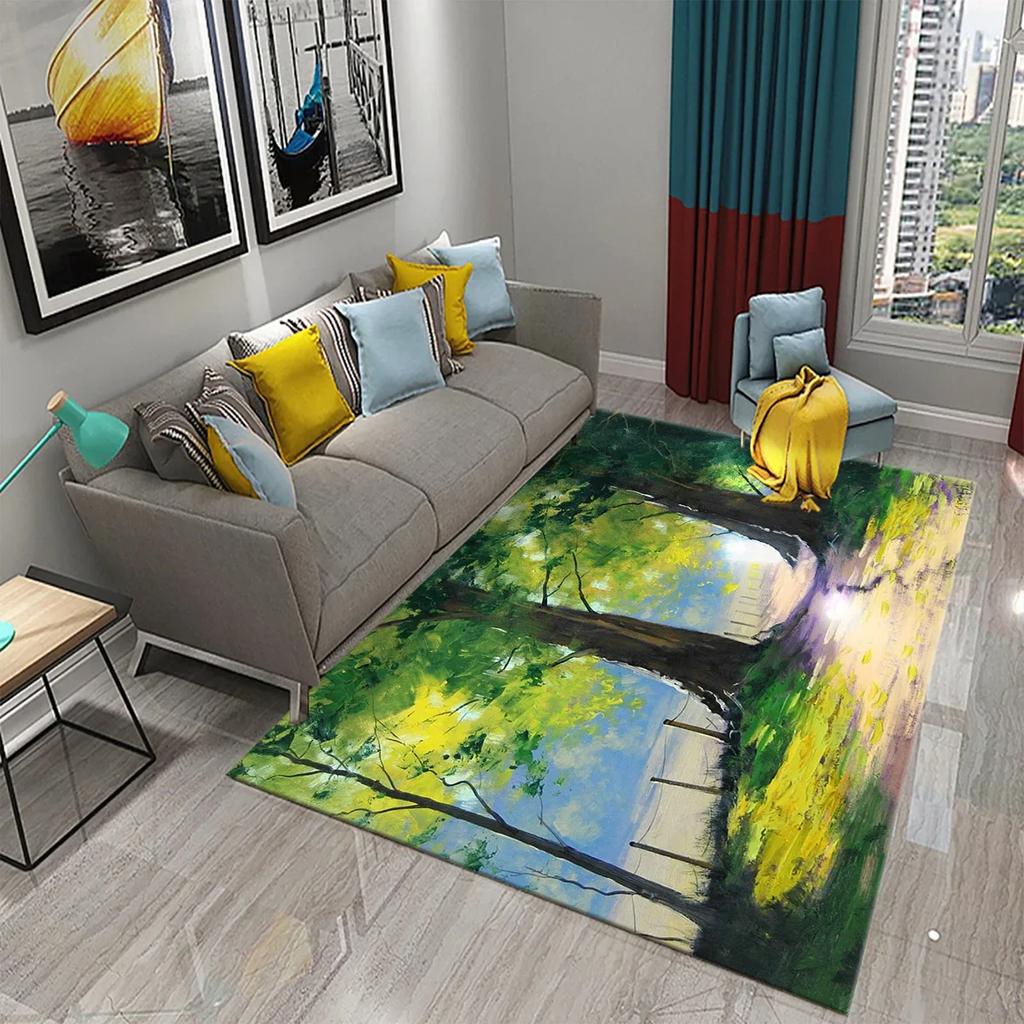 Tree Oil Painting Pattern Carpet Door Mats Doormats Kitchen Bathroom Non-Slip Carpet Living Room Bedroom Decor Floor Mat Rugs