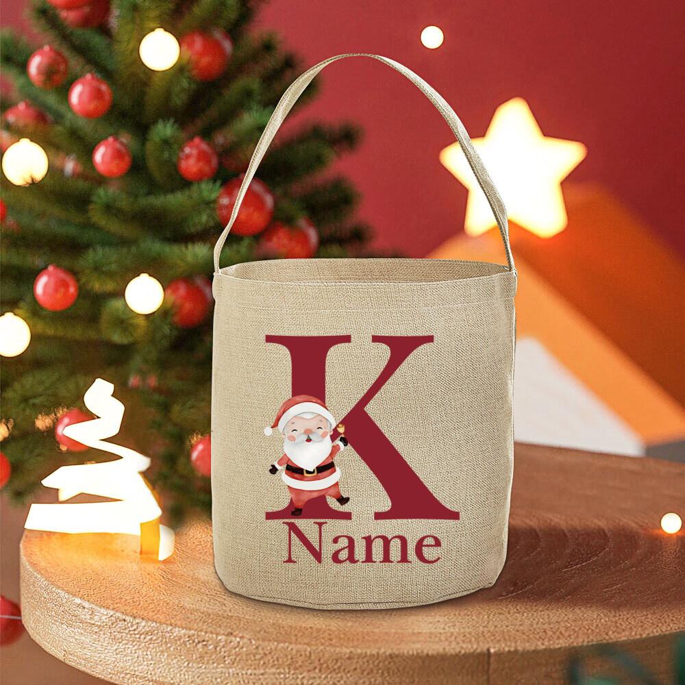 Personalised 26 Initial with Name Candy Bucket Bag Christmas Party Children's Tote Bags Portable Basket Kid Xmas Gifts