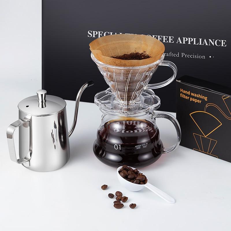 Gift Set of Pour-over Coffee Maker and Accessories - Coffee Utensils with 5-piece Filter Set