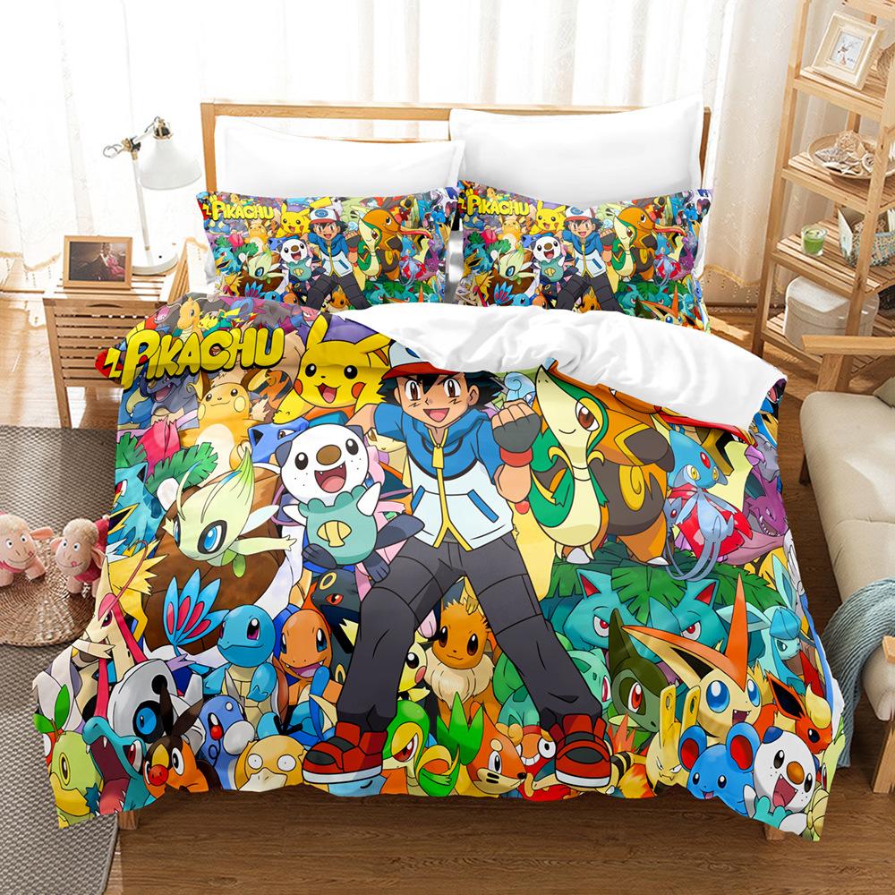 Pikachu Series Three-Piece Cartoon Kit 3D Digital Printing Quilt Cover Bedding