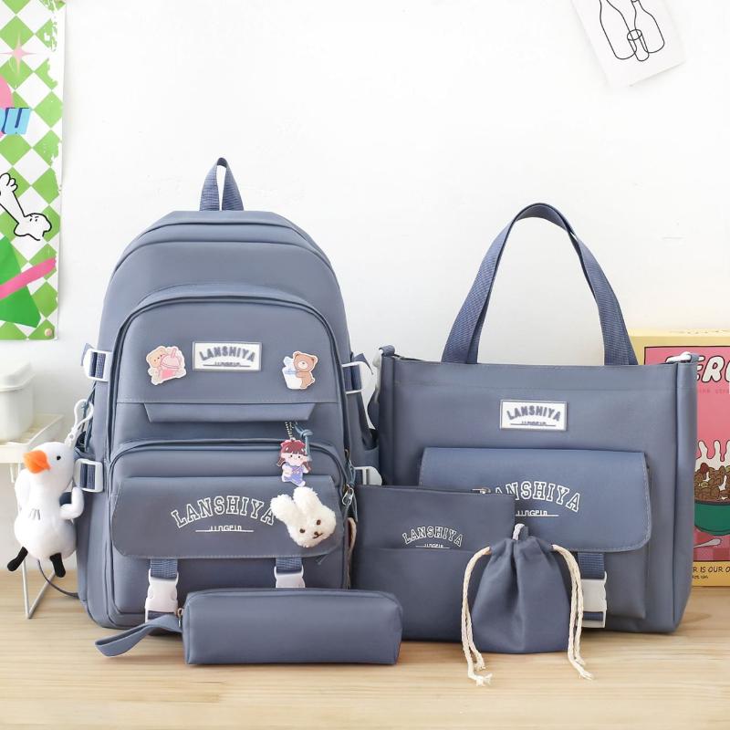 Korean Version Instagram Backpack Five Piece Set Primary School Girl Backpack Forest Junior High School High Capacity Backpack