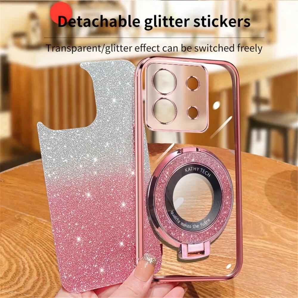 Glitter Shockproof Silicone Phone Case For Xiaomi Redmi Note 14 Pro 5G 13 14 Pro Plus 14S Crystal Bracelet Phone Holder Cover - 202192403