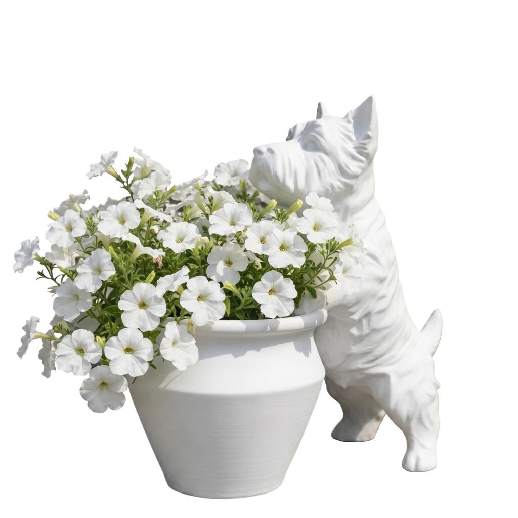 18CM West Highland Terrier Dog Planter Decorative Resin Flower Pot Holder Indoor Outdoor Garden Accent with Detailed Figurine Design