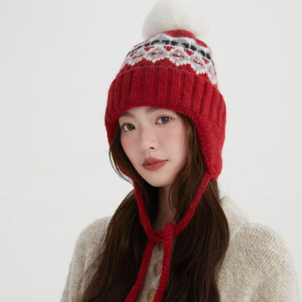 Warm Jacquard Knitted Hat Printed Ear Protection Hat Retro Lei Feng Hat Autumn
