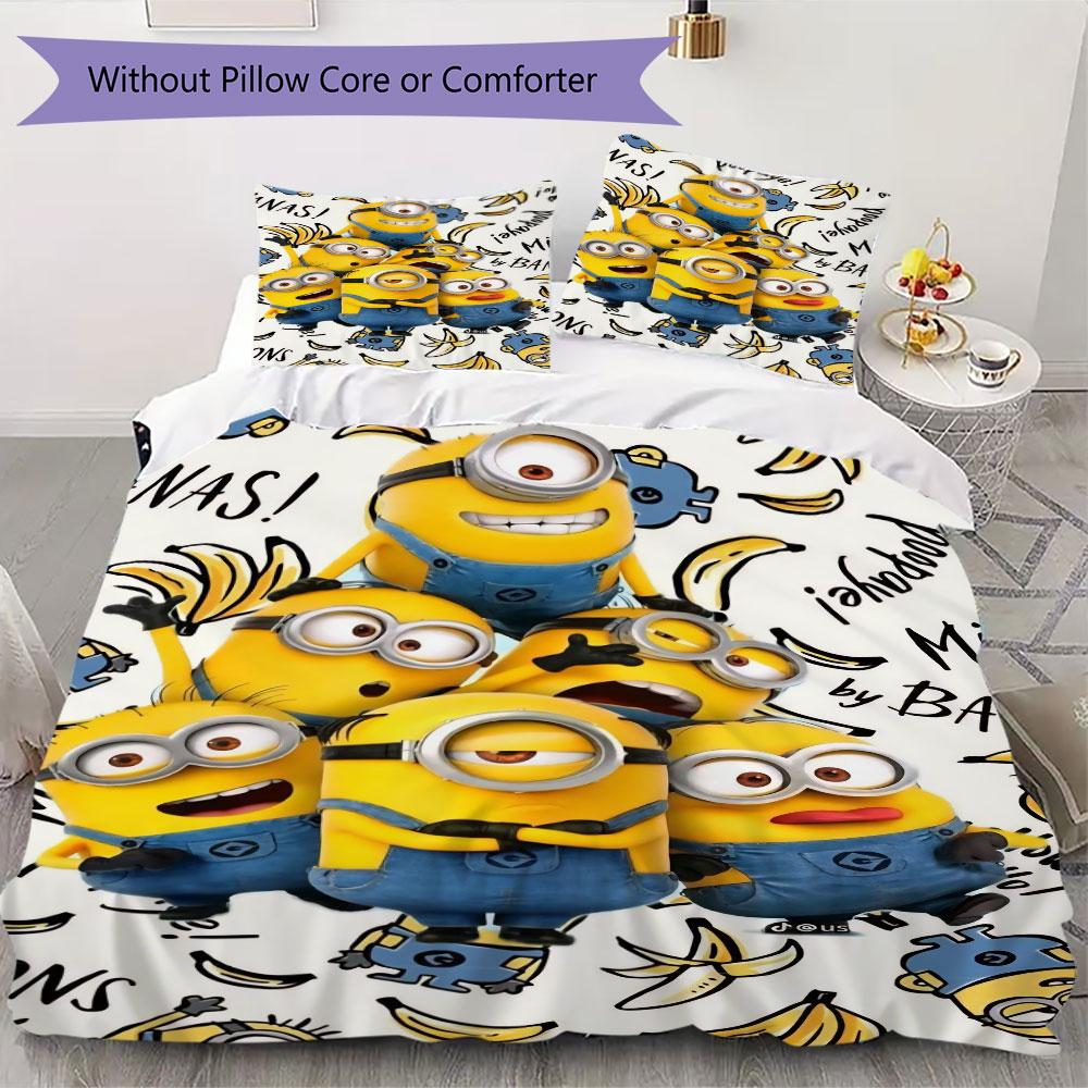 Minions Themed Printed Bedding 3PCS Cute Cartoon Suit For Children Boys Teens Bedroom Home Decoration