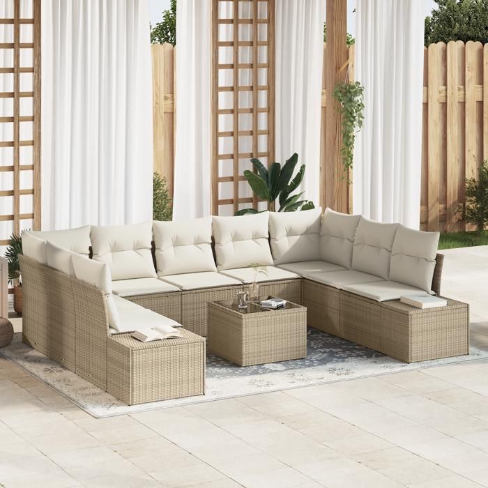 VidaXL Ensemble de canapé de jardin 10 pièces avec coussins en poly rattan marron 3347231